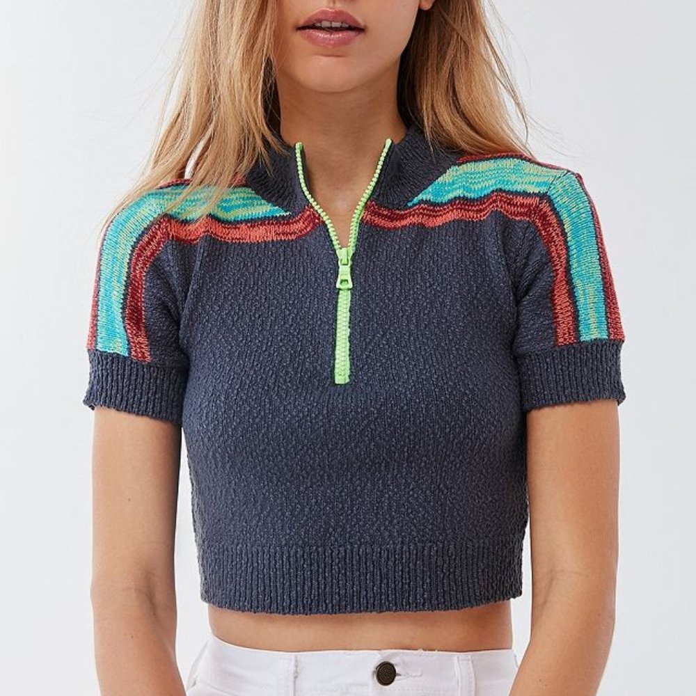 Urban Outfitters UO Far Out Half-Zip Cropped Jumper - Size M
